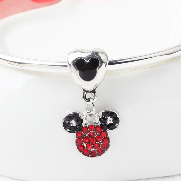 European Charm Mouse Red Black Crystal Rhinestones - Picture 2 of 2